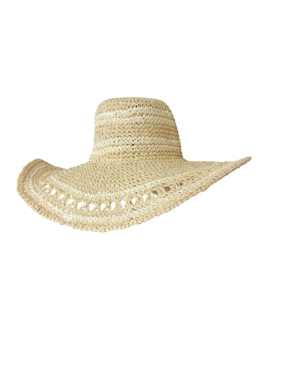 Summer Festival Sun Hat Open Weave Floppy Wide Brim Boho Beach Straw Travel